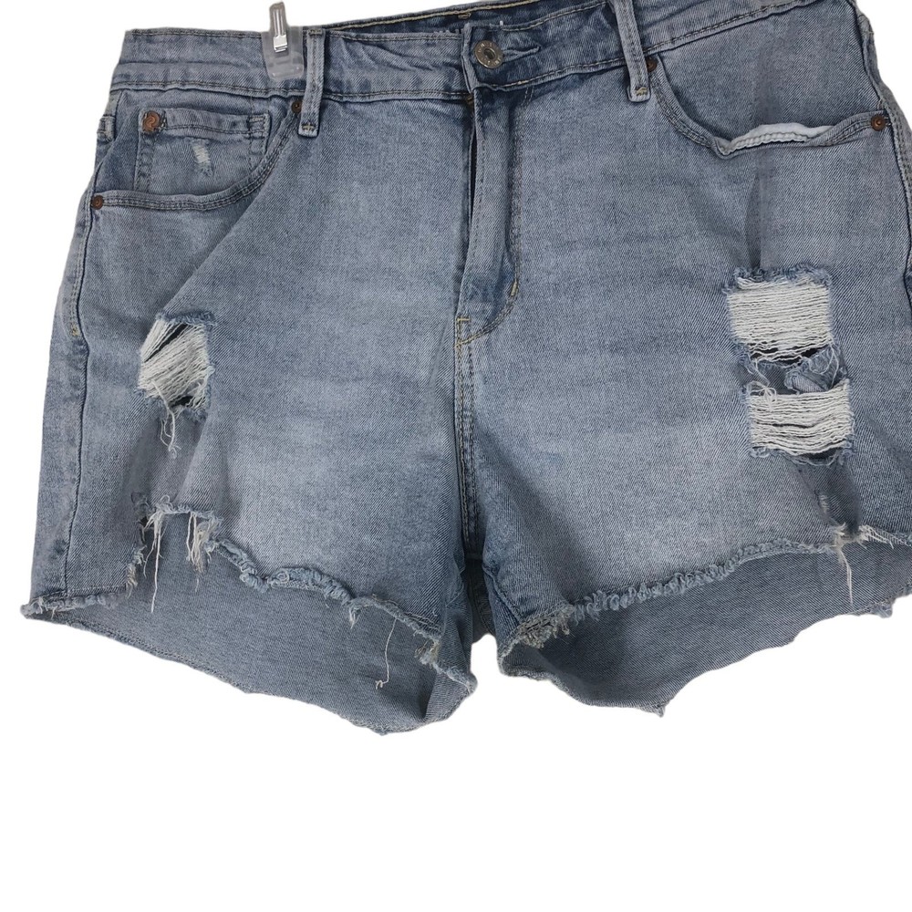 Denizen by Levi’s High-Rise Distressed Destroyed Shorts, Cutoffs, Light Wash 12